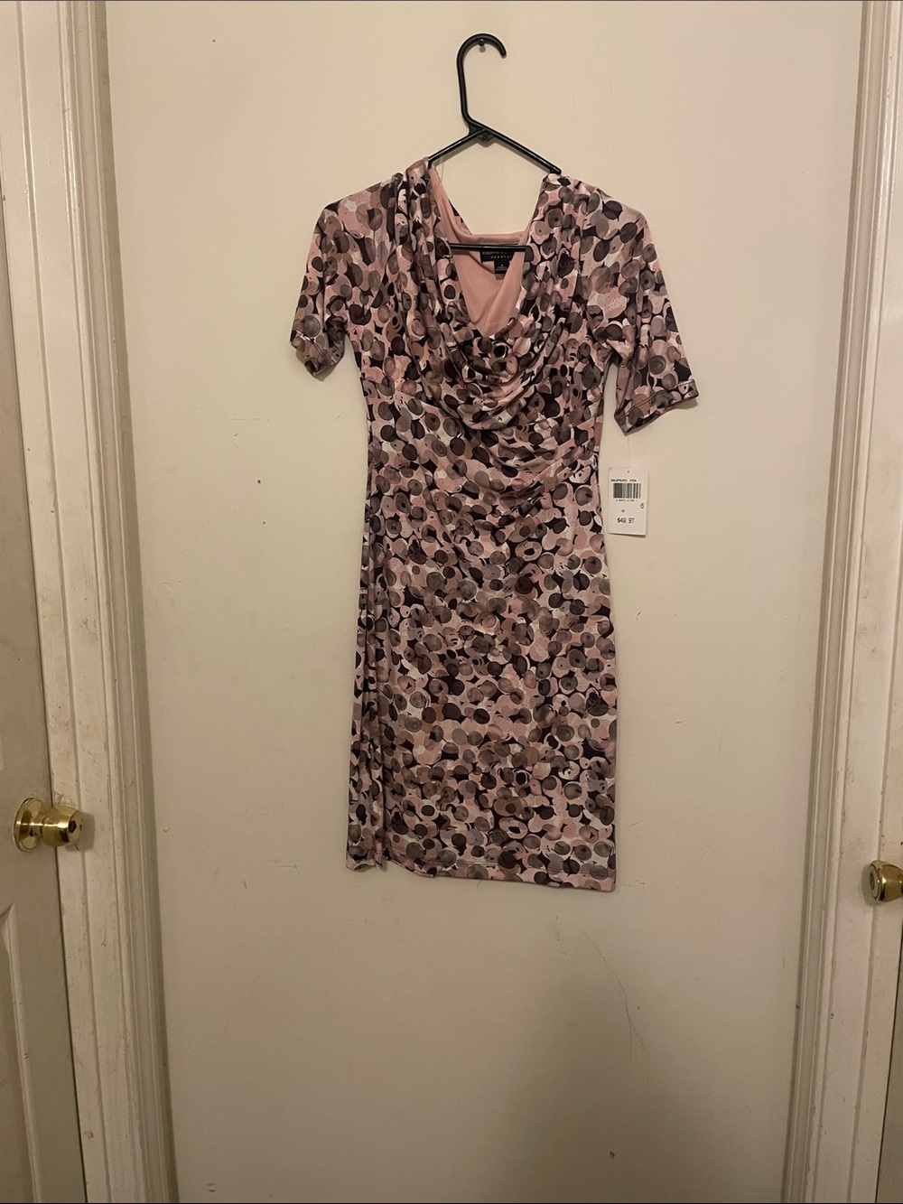 Cowl-Neck Midi Dress in Blush Polka Print